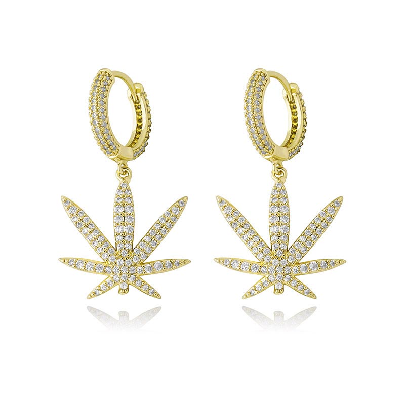 Iced Out Leaf Dangle Earrings Gold With Street Luxury Shine - Image 4
