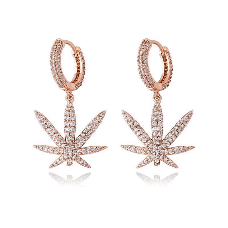 Iced Out Leaf Dangle Earrings Gold With Street Luxury Shine - Image 5