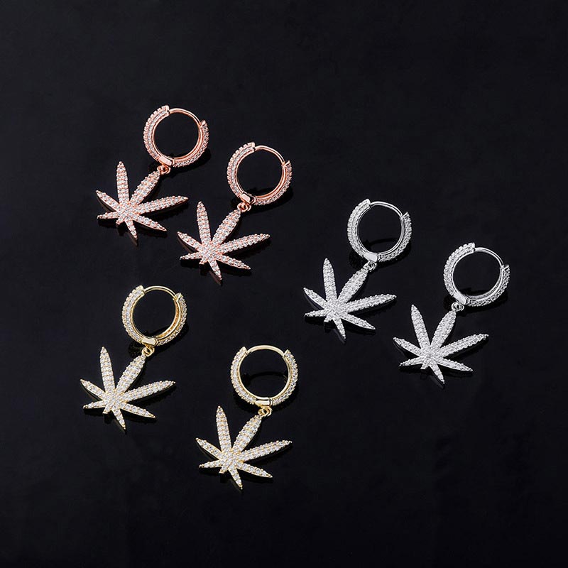 Iced Out Leaf Dangle Earrings Gold With Street Luxury Shine - Image 6