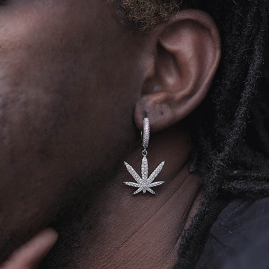 Iced Out Leaf Dangle Earrings Gold With Street Luxury Shine