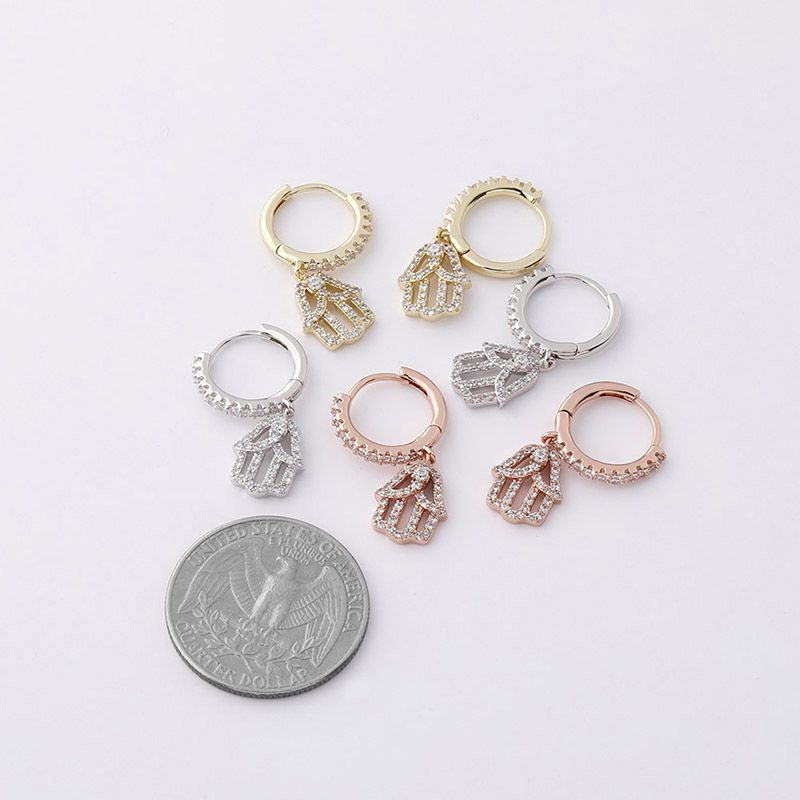 Iced Out Fatima Hand Dangle Earrings Gold With Street Luxury Shine - Image 4