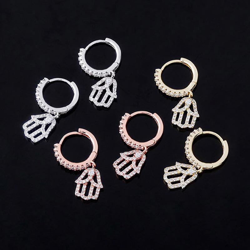 Iced Out Fatima Hand Dangle Earrings Gold With Street Luxury Shine - Image 5