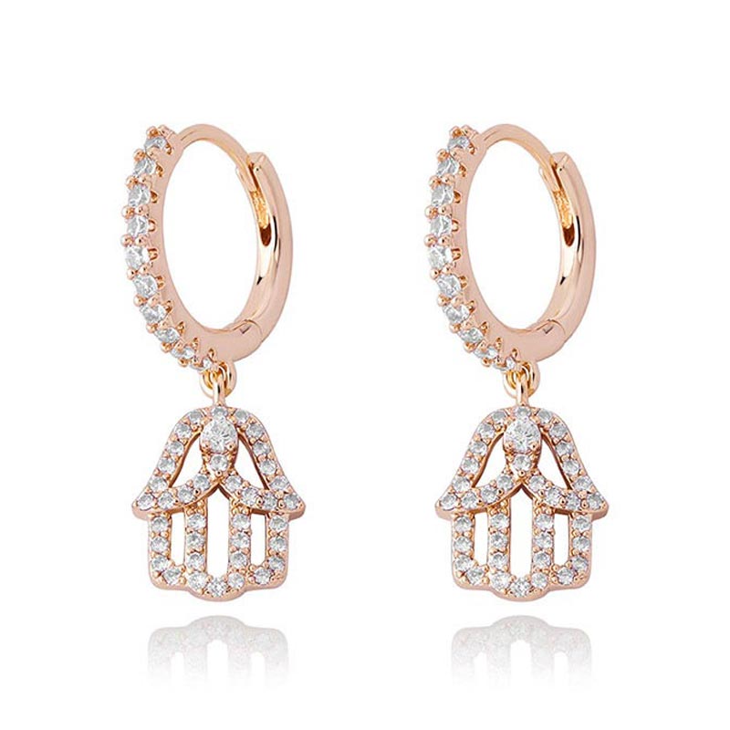 Iced Out Fatima Hand Dangle Earrings Gold With Street Luxury Shine