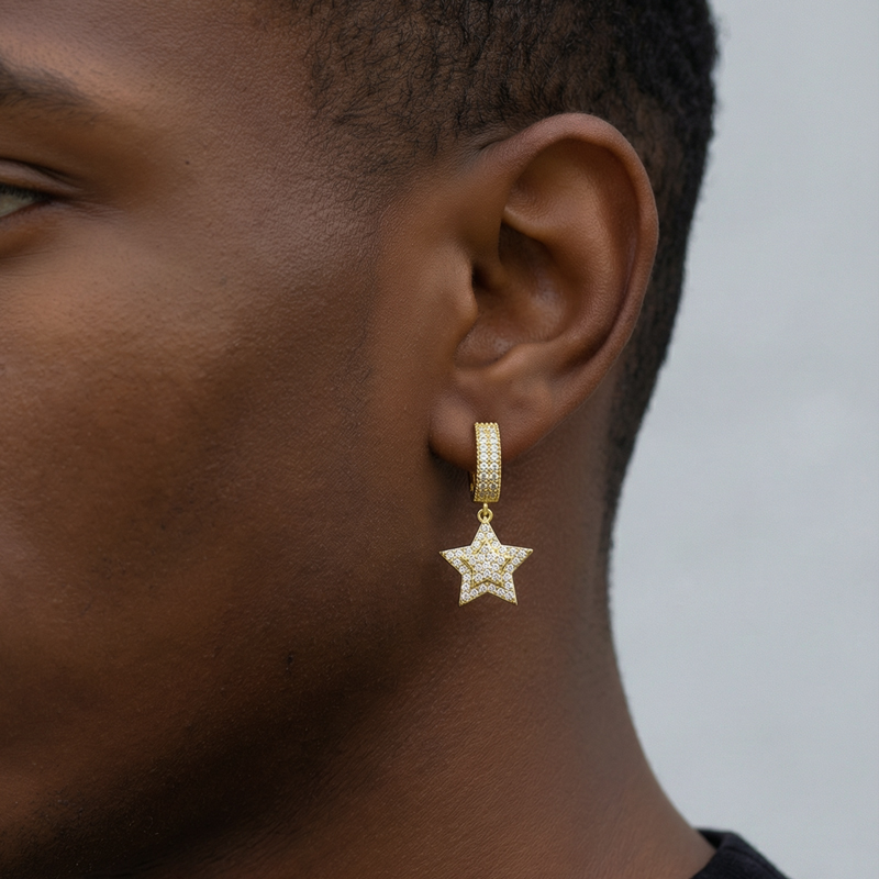 Iced Out Five-pointed Star Dangle Earrings Silver With Street Luxury Shine - Image 3