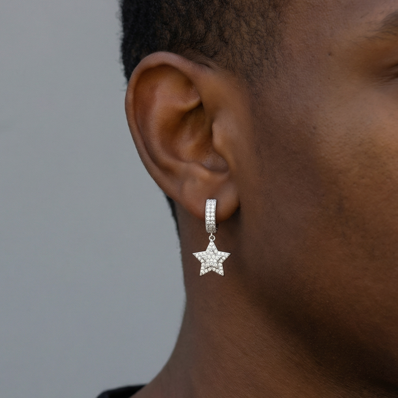 Iced Out Five-pointed Star Dangle Earrings Silver With Street Luxury Shine - Image 4