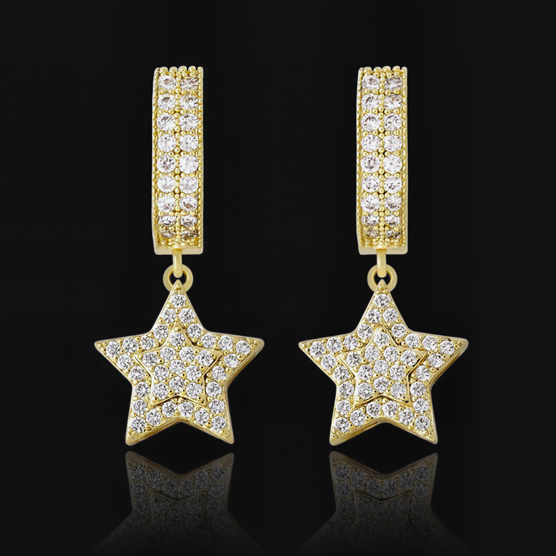 Iced Out Five-pointed Star Dangle Earrings Silver With Street Luxury Shine - Image 5