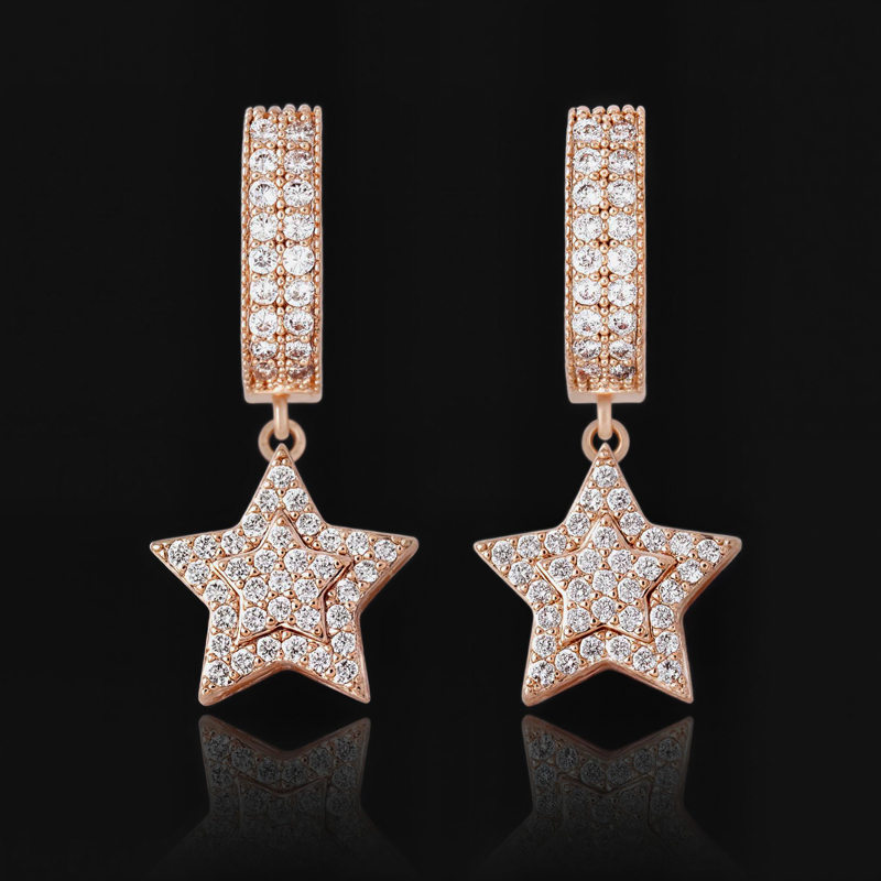 Iced Out Five-pointed Star Dangle Earrings Silver With Street Luxury Shine - Image 6