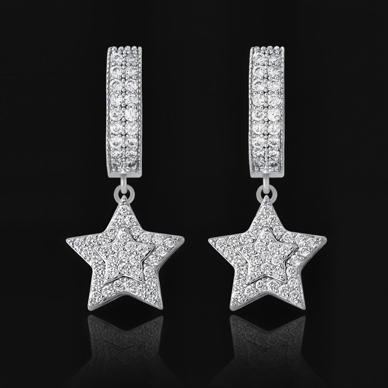 Iced Out Five-pointed Star Dangle Earrings Silver With Street Luxury Shine - Image 7