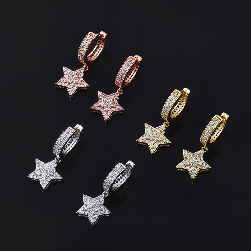 Iced Out Five-pointed Star Dangle Earrings Silver With Street Luxury Shine - Image 8