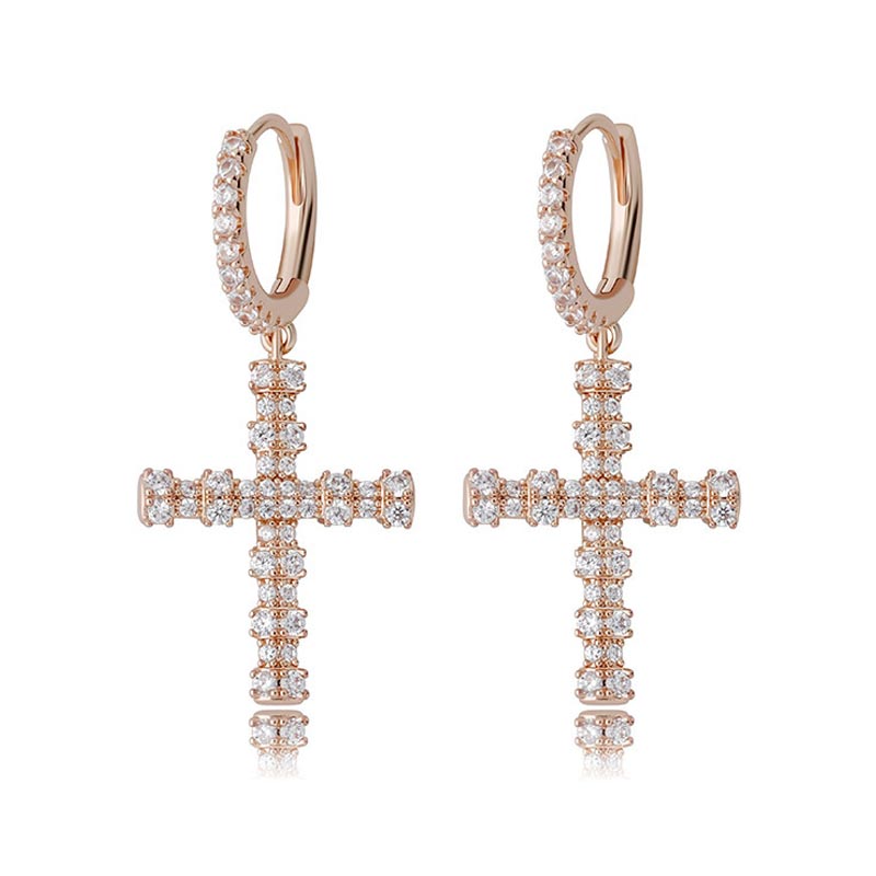 Iced Out Bamboo Cross Dangle Earrings Gold With Street Luxury Shine - Image 4