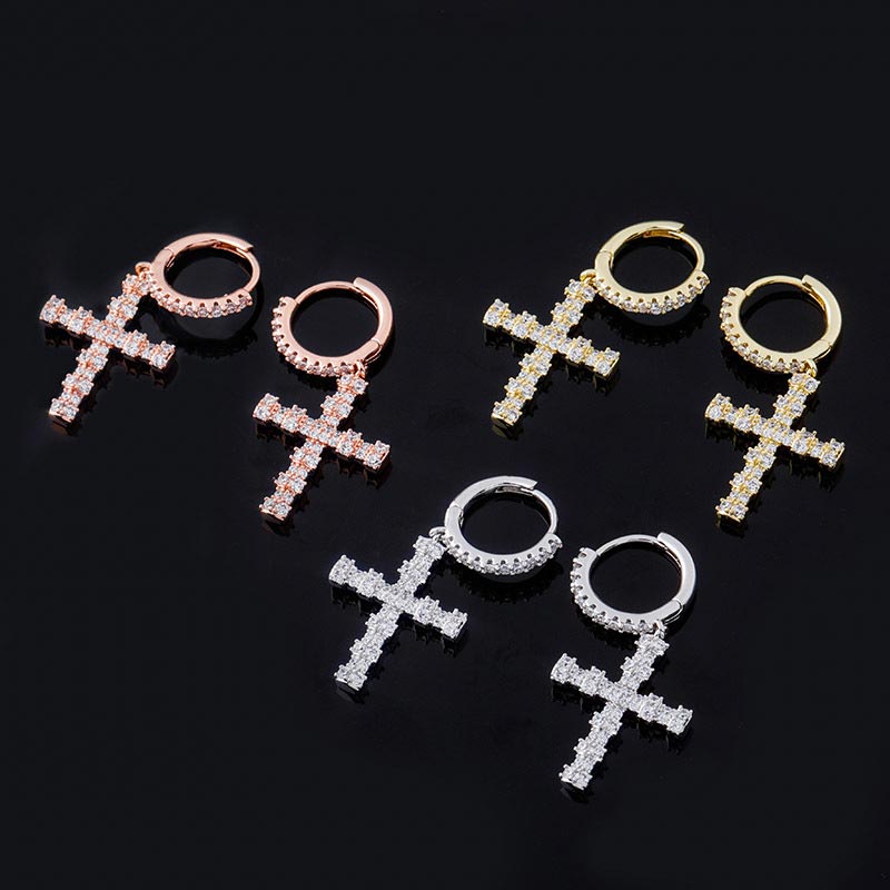 Iced Out Bamboo Cross Dangle Earrings Gold With Street Luxury Shine - Image 5