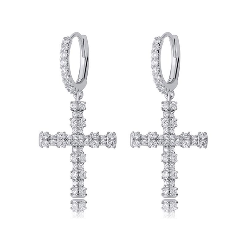 Iced Out Bamboo Cross Dangle Earrings Gold With Street Luxury Shine