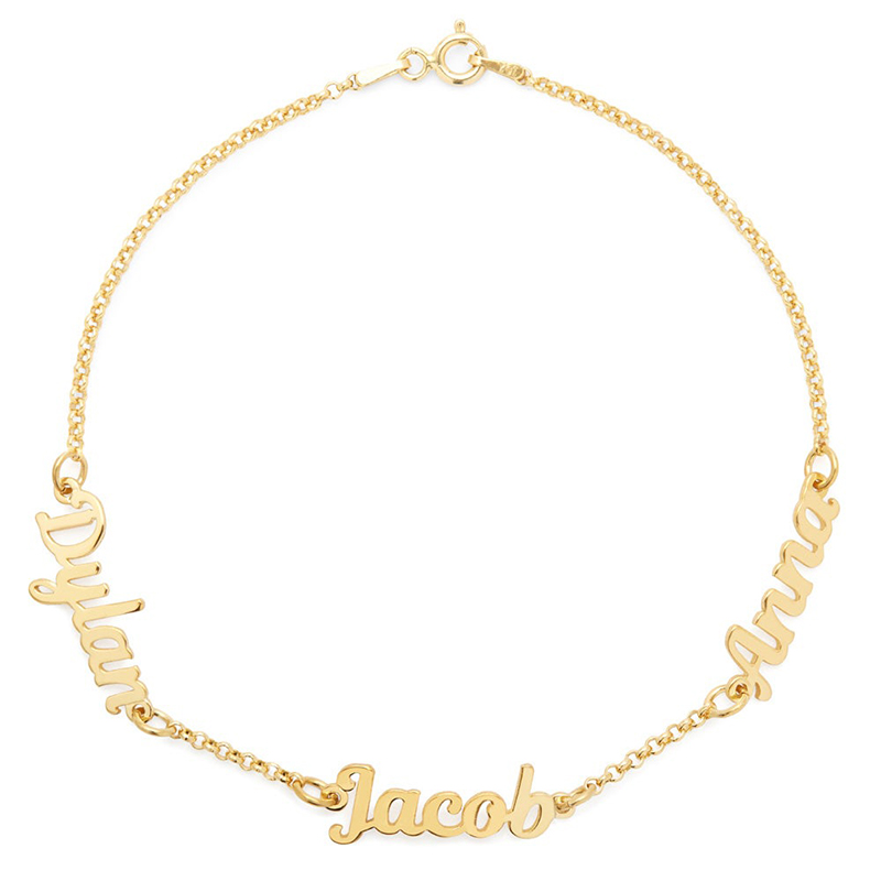 Gold Script Three Name Bracelet Silver With Bold Statement Appeal