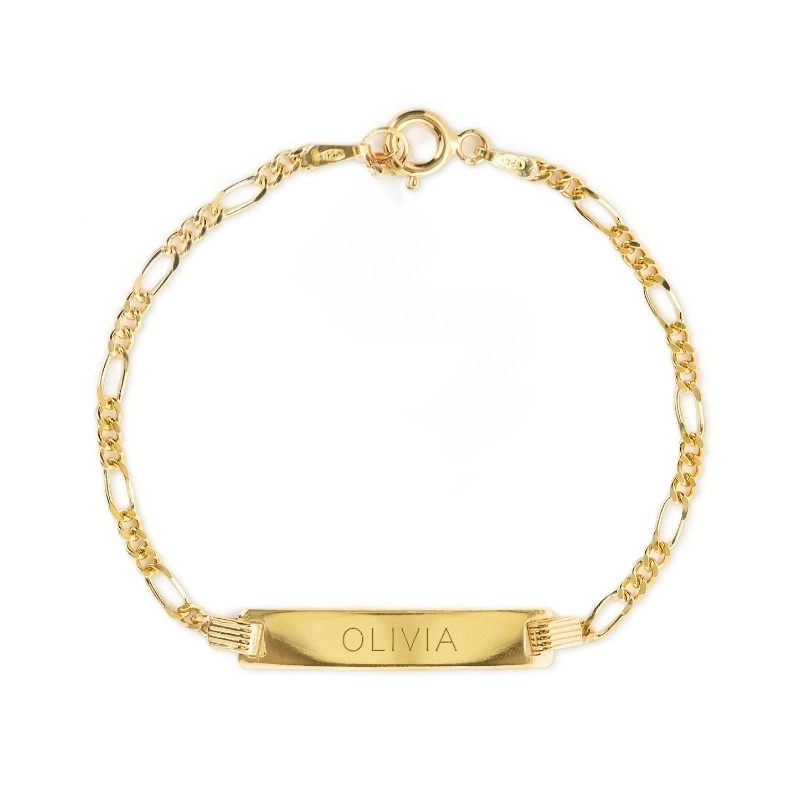 Engraved Bar Bracelet With Figaro Chain Silver With Street Luxury Shine