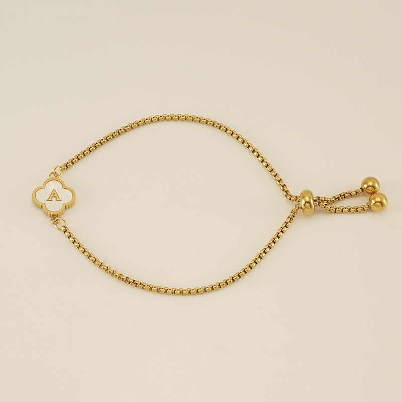 Initial Letters Four Leaf Bolo Bracelet Silver With Street Luxury Shine - Image 6
