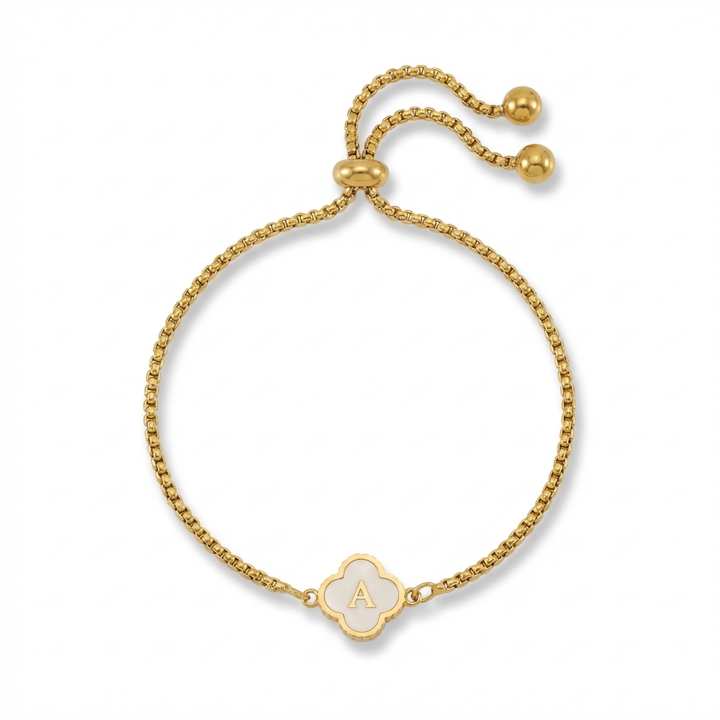 Initial Letters Four Leaf Bolo Bracelet Silver With Street Luxury Shine