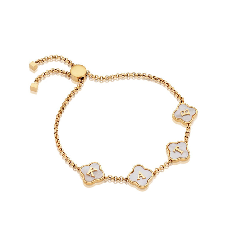 Customized Four Leaf Initial/name Bolo Bracelet With Street Luxury Shine