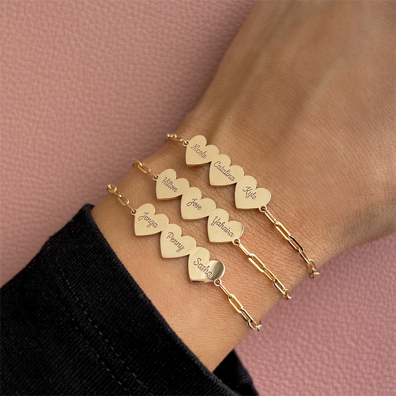 Engraved Multi Heart Paper Clip Bracelet Silver With Street Luxury Shine - Image 3