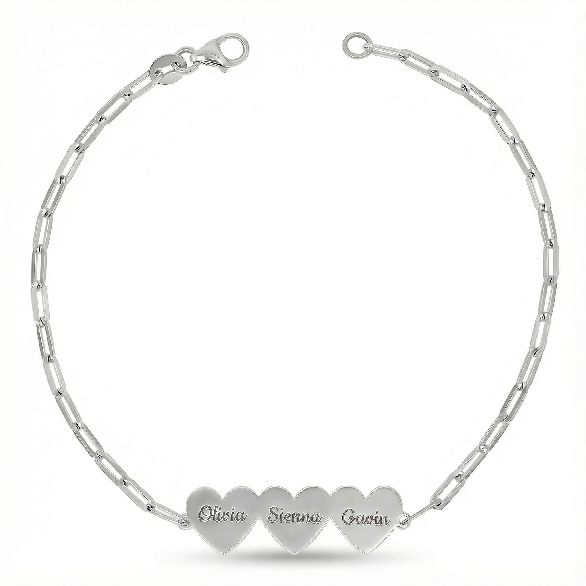 Engraved Multi Heart Paper Clip Bracelet Silver With Street Luxury Shine - Image 4