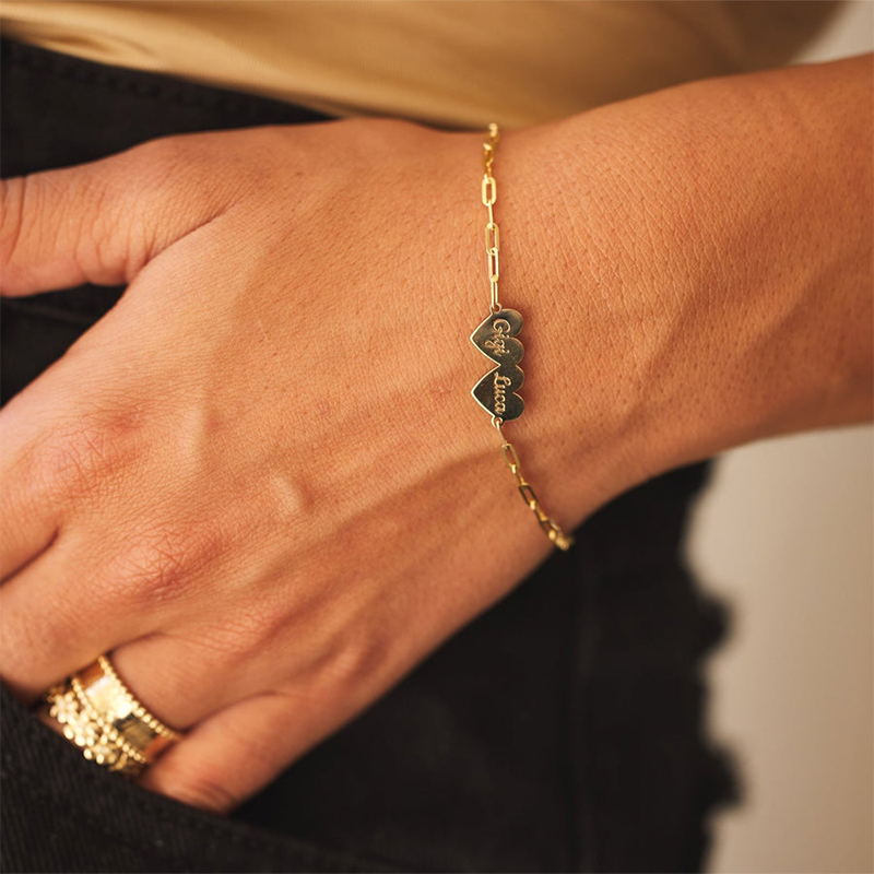 Engraved Multi Heart Paper Clip Bracelet Silver With Street Luxury Shine - Image 7