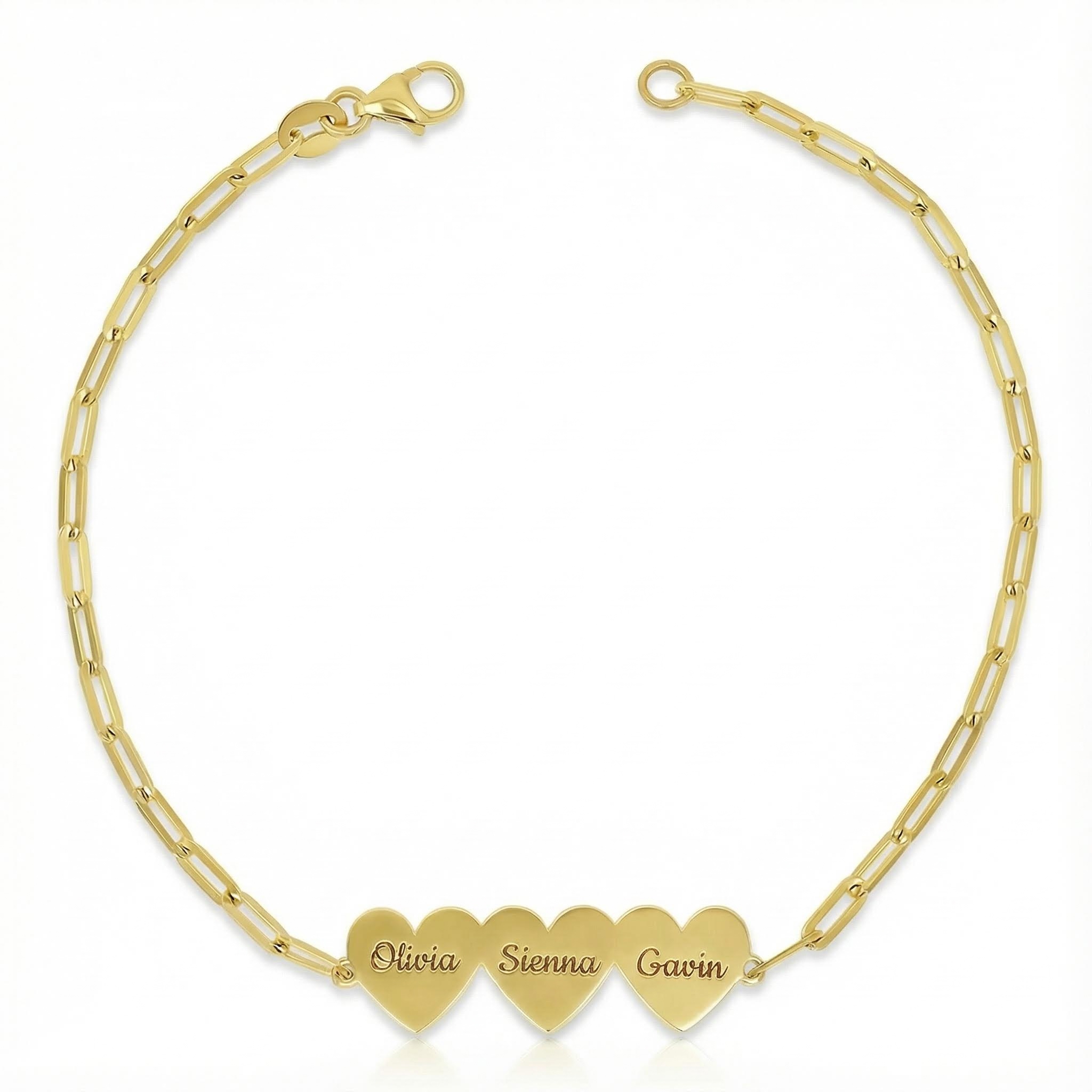 Engraved Multi Heart Paper Clip Bracelet Silver With Street Luxury Shine