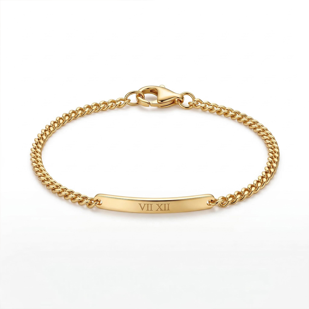 Engraved Bar Curb Chain Bracelet Bold Statement Style With Street Luxury
