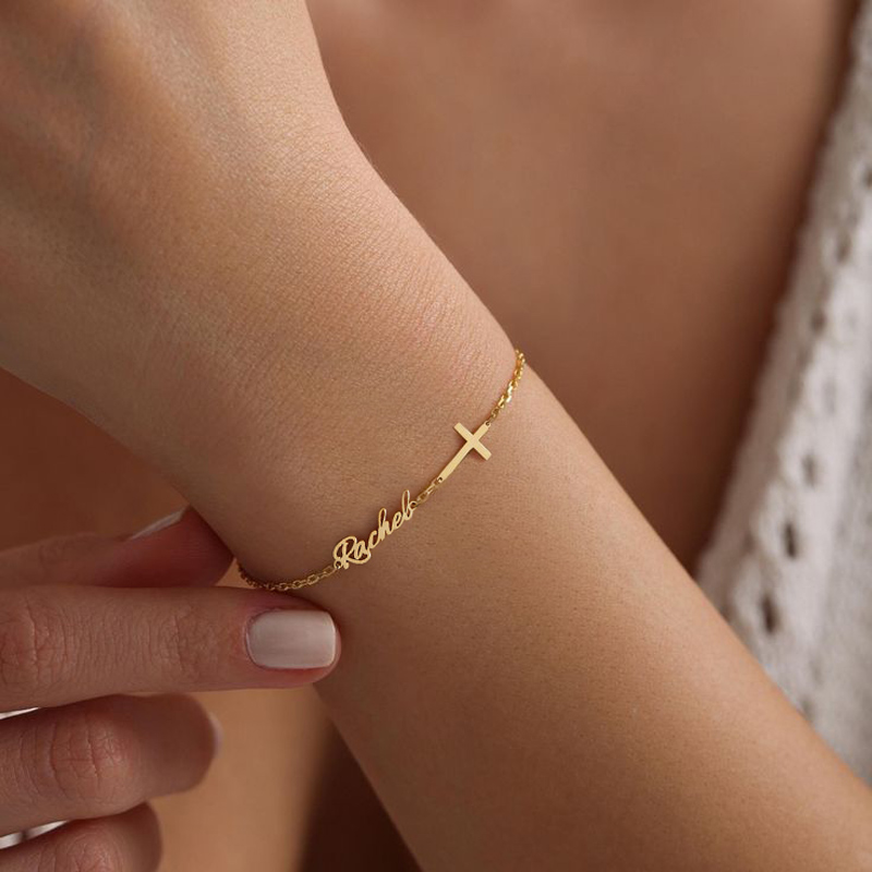 Customized Name Bracelet With Cross Bold Statement Style With Street Luxury - Image 3