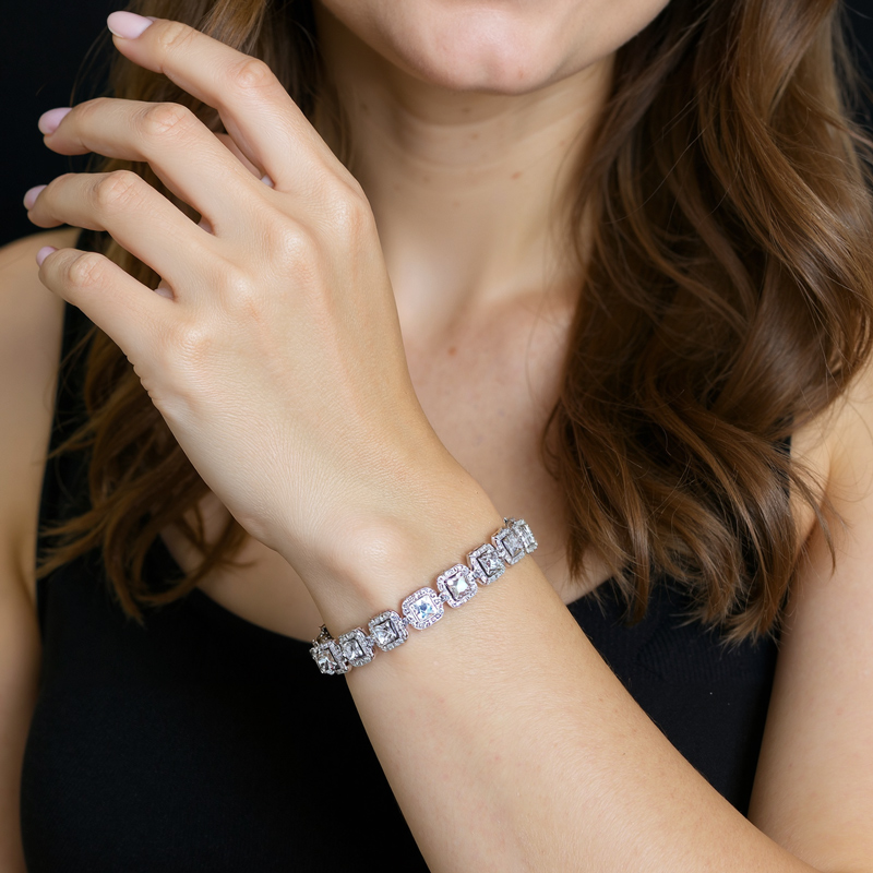 Glamour Princess Cut Bracelet With Halo Sparkles With Iced Out Shine - Image 3