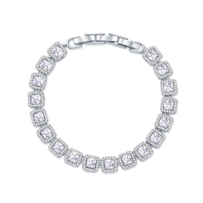 Glamour Princess Cut Bracelet With Halo Sparkles With Iced Out Shine