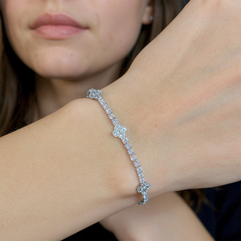 Diamond Tennis Bracelet With Four Leaf Clover With Iced Out Shine - Image 3