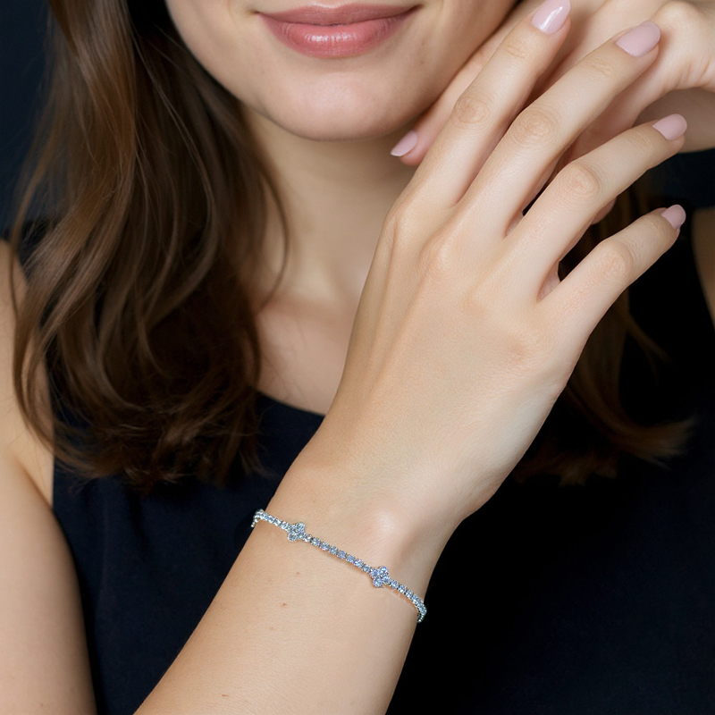 Diamond Tennis Bracelet With Four Leaf Clover With Iced Out Shine - Image 4