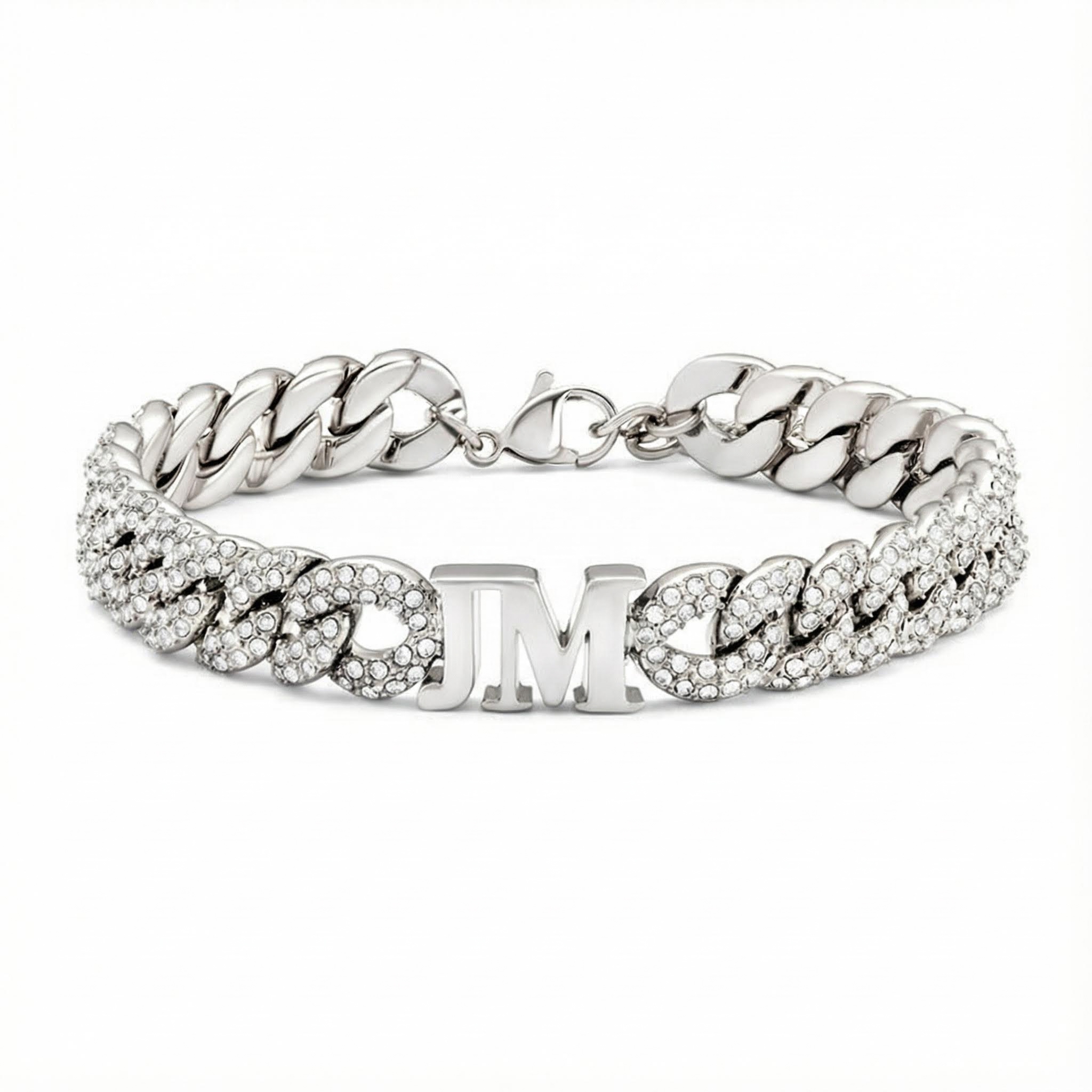 Personalized Initials Charm Cubic Chain Bracelet With Diamond Iced Out - Image 4
