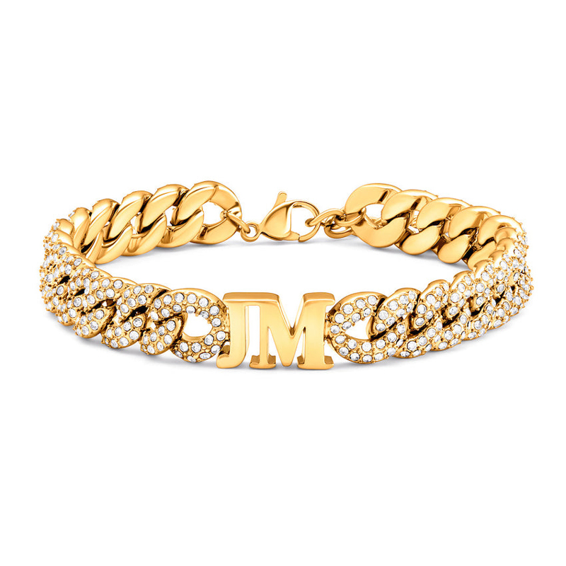 Personalized Initials Charm Cubic Chain Bracelet With Diamond Iced Out