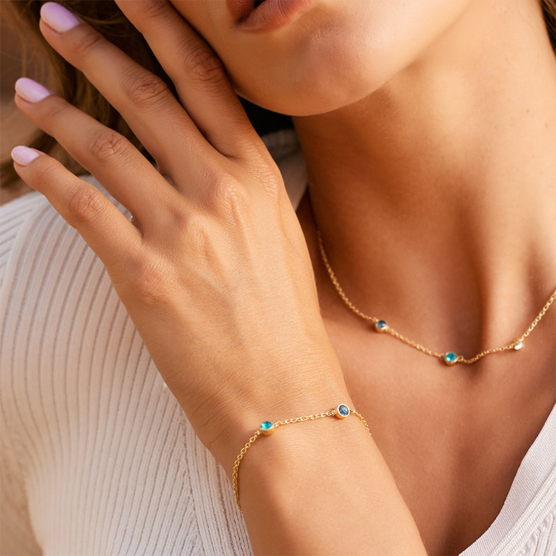 Customizable Birthstone Gold Chain Bracelet With Street Luxury Shine - Image 5