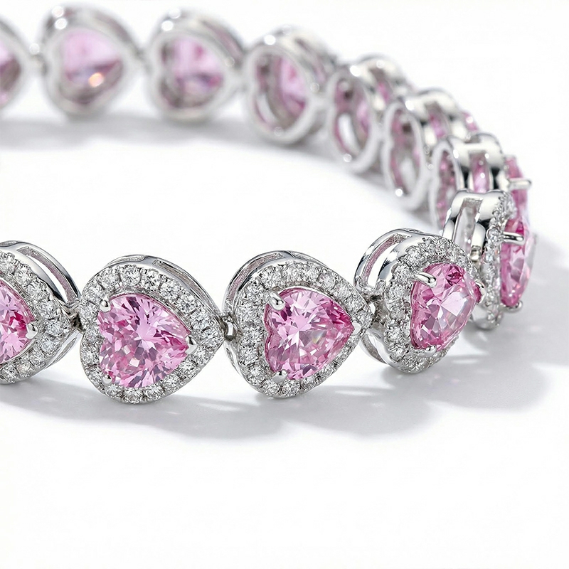 Dainty Heart Cut Pink Diamond Bracelet With Sparkling Accents Iced Out - Image 3