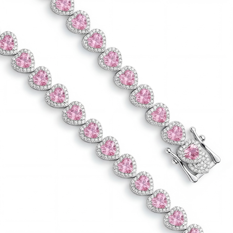 Dainty Heart Cut Pink Diamond Bracelet With Sparkling Accents Iced Out - Image 4