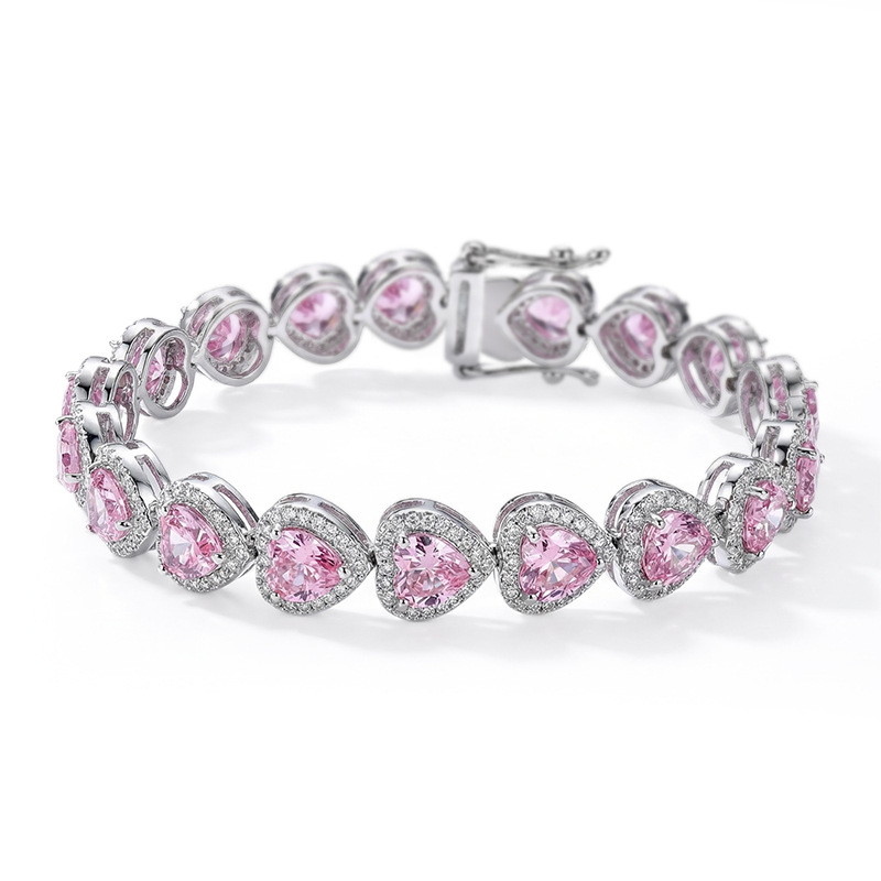 Dainty Heart Cut Pink Diamond Bracelet With Sparkling Accents Iced Out