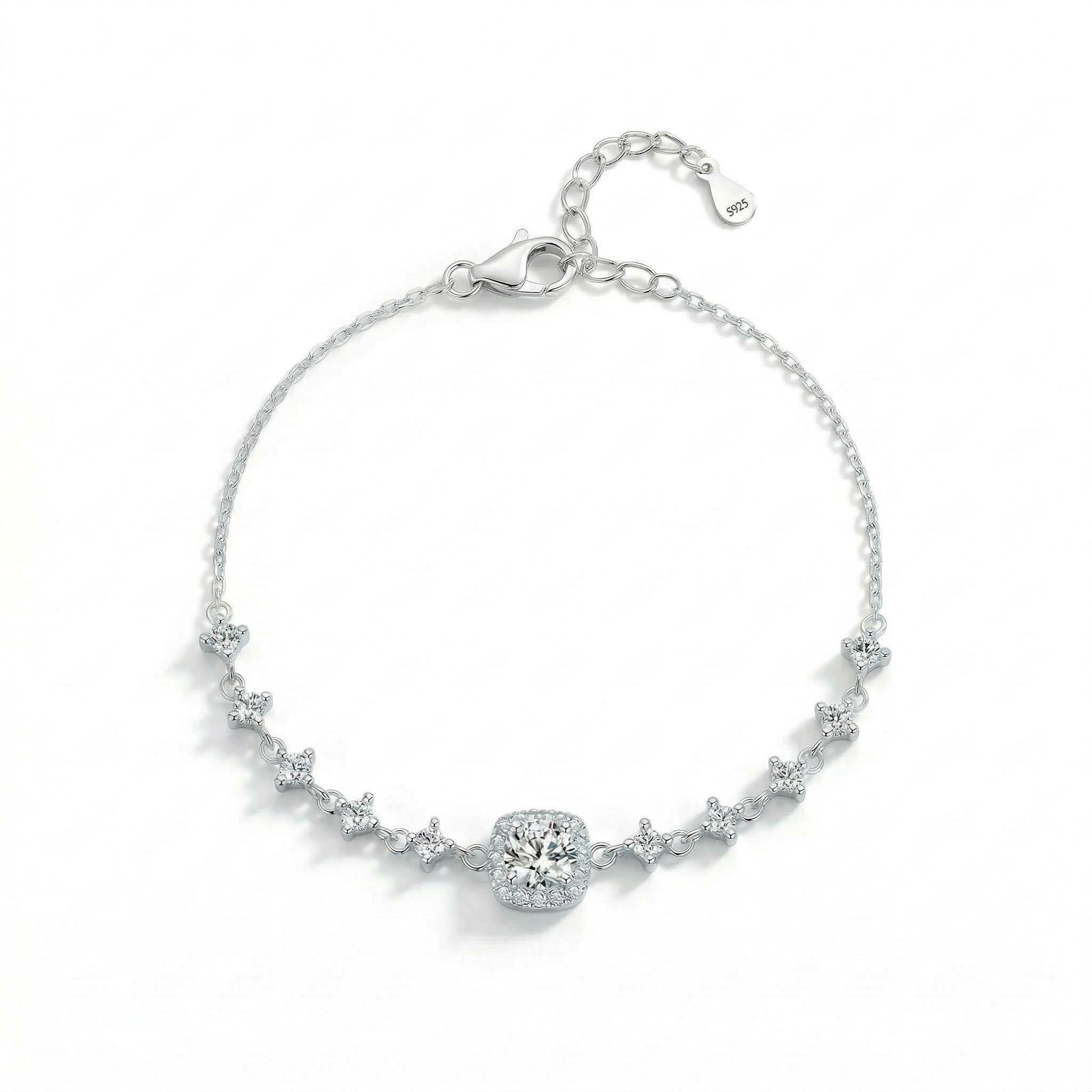 0.8ct Round Cut Vvs Moissanite S925 Silver Bracelet With Iced Out Shine