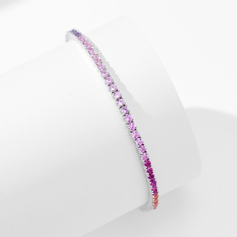 S925 Silver Colorful Gradient Tennis Bracelet With Iced Out Shine - Image 4