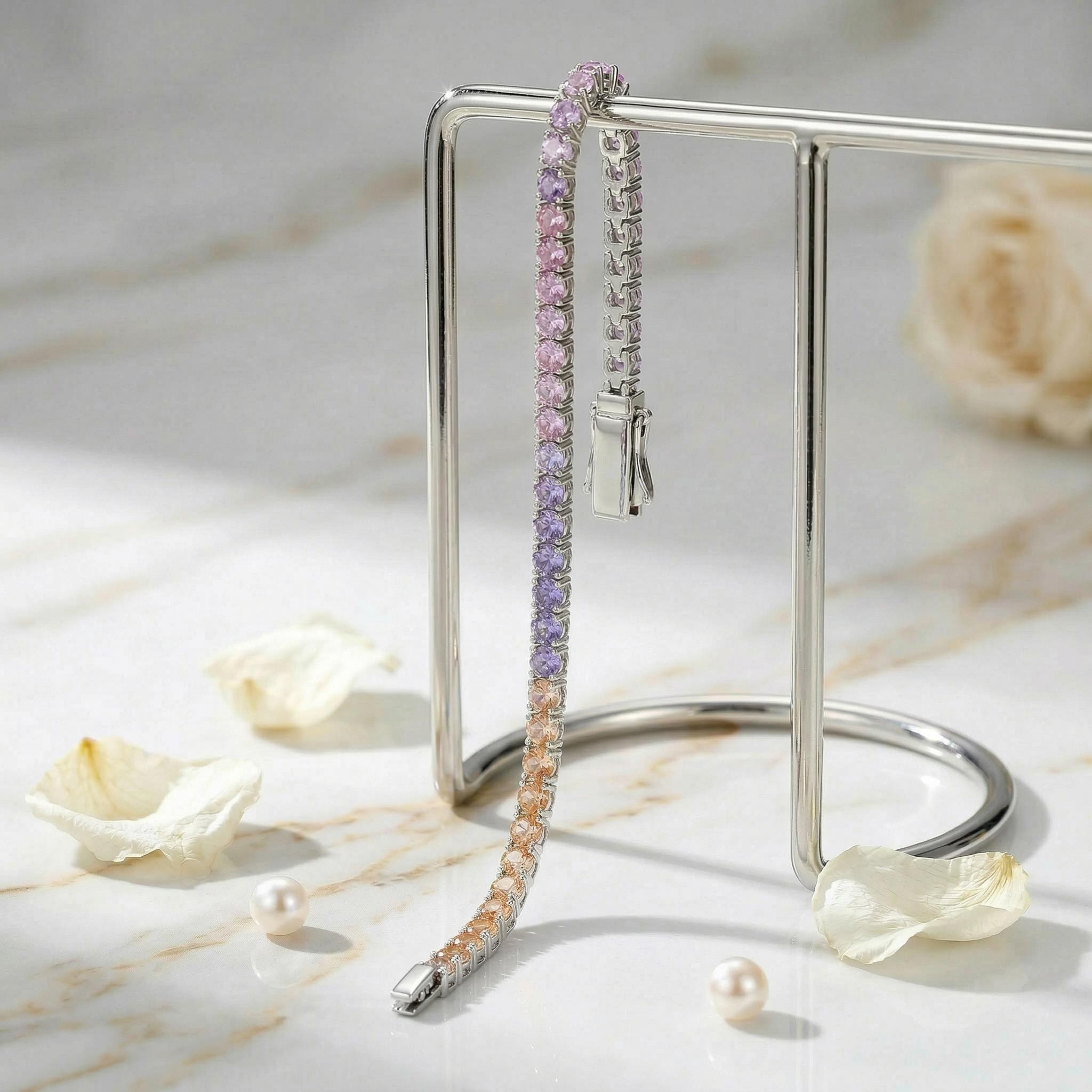 S925 Silver Colorful Gradient Tennis Bracelet With Iced Out Shine - Image 5