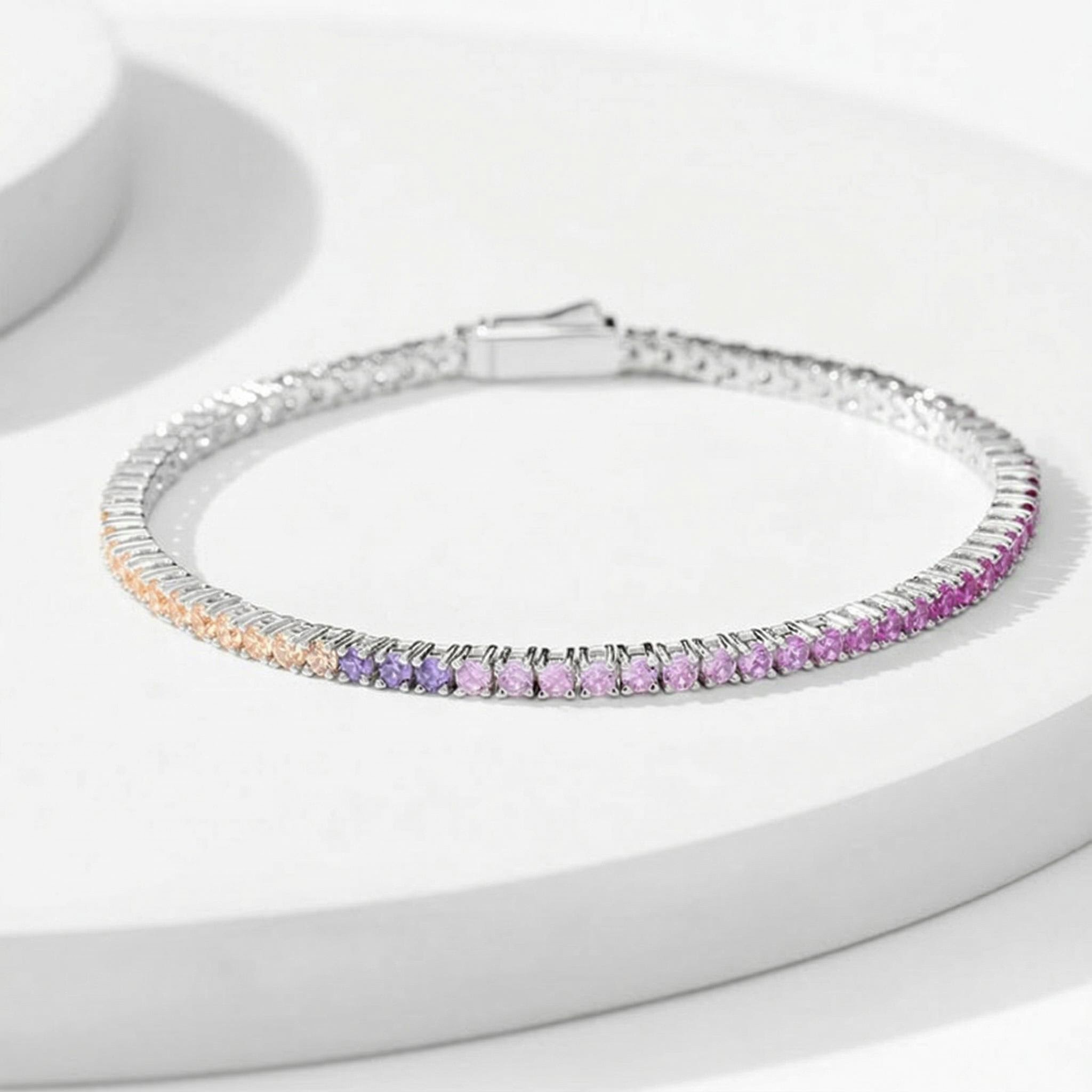 S925 Silver Colorful Gradient Tennis Bracelet With Iced Out Shine - Image 6