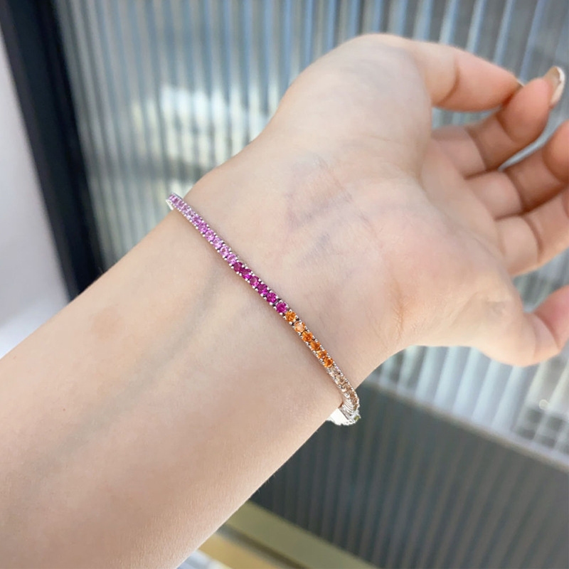 S925 Silver Colorful Gradient Tennis Bracelet With Iced Out Shine - Image 7