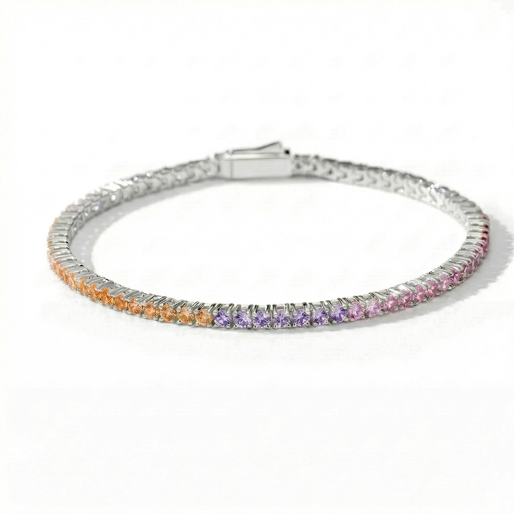 S925 Silver Colorful Gradient Tennis Bracelet With Iced Out Shine