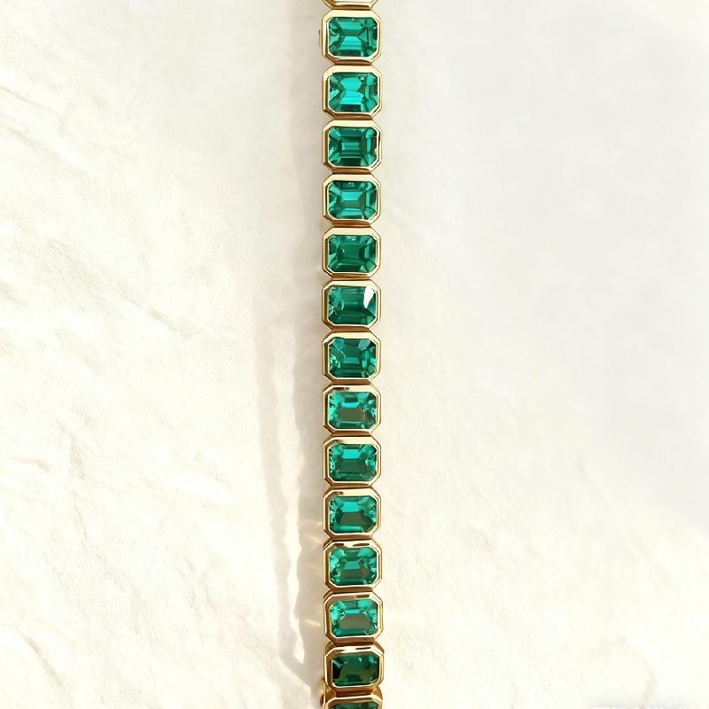 S925 Silver Emerald Tennis Bracelet In Yellow Gold With Iced Out Shine - Image 5