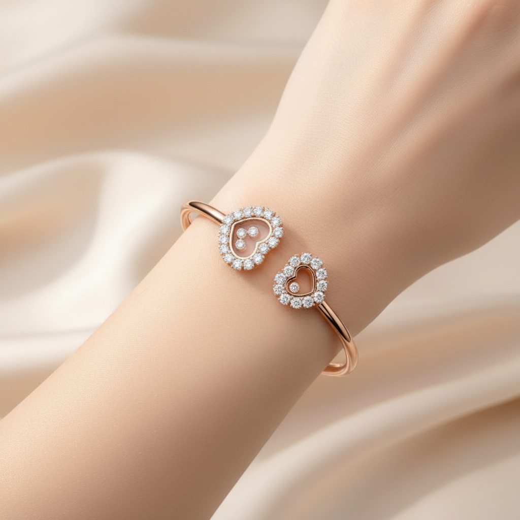 Double Heart Shaped Dancing Diamonds Bracelet Moissanite - Image 3