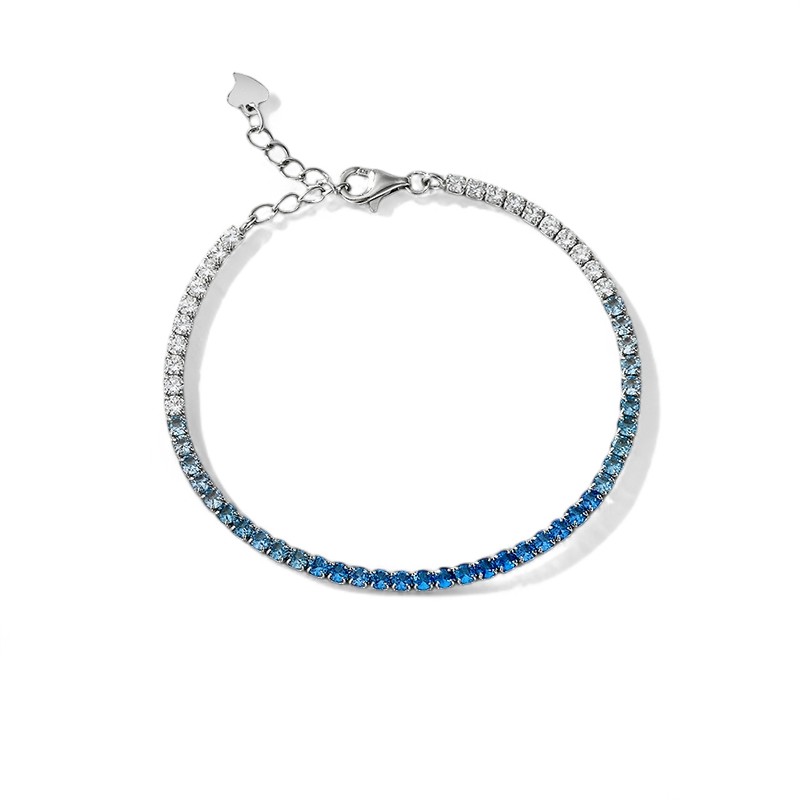 3mm S925 Silver Blue Diamond Tennis Bracelet With Iced Out Shine
