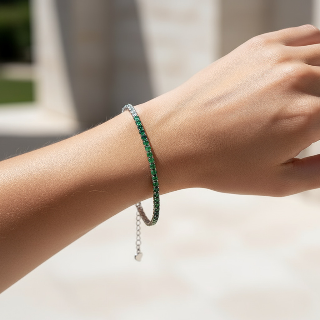 3mm S925 Silver Green Diamond Tennis Bracelet With Iced Out Shine - Image 3