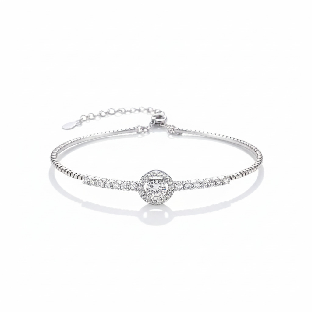 0.5ct Round Cut Vvs Moissanite S925 Silver Trendy Bracelet Iced Out