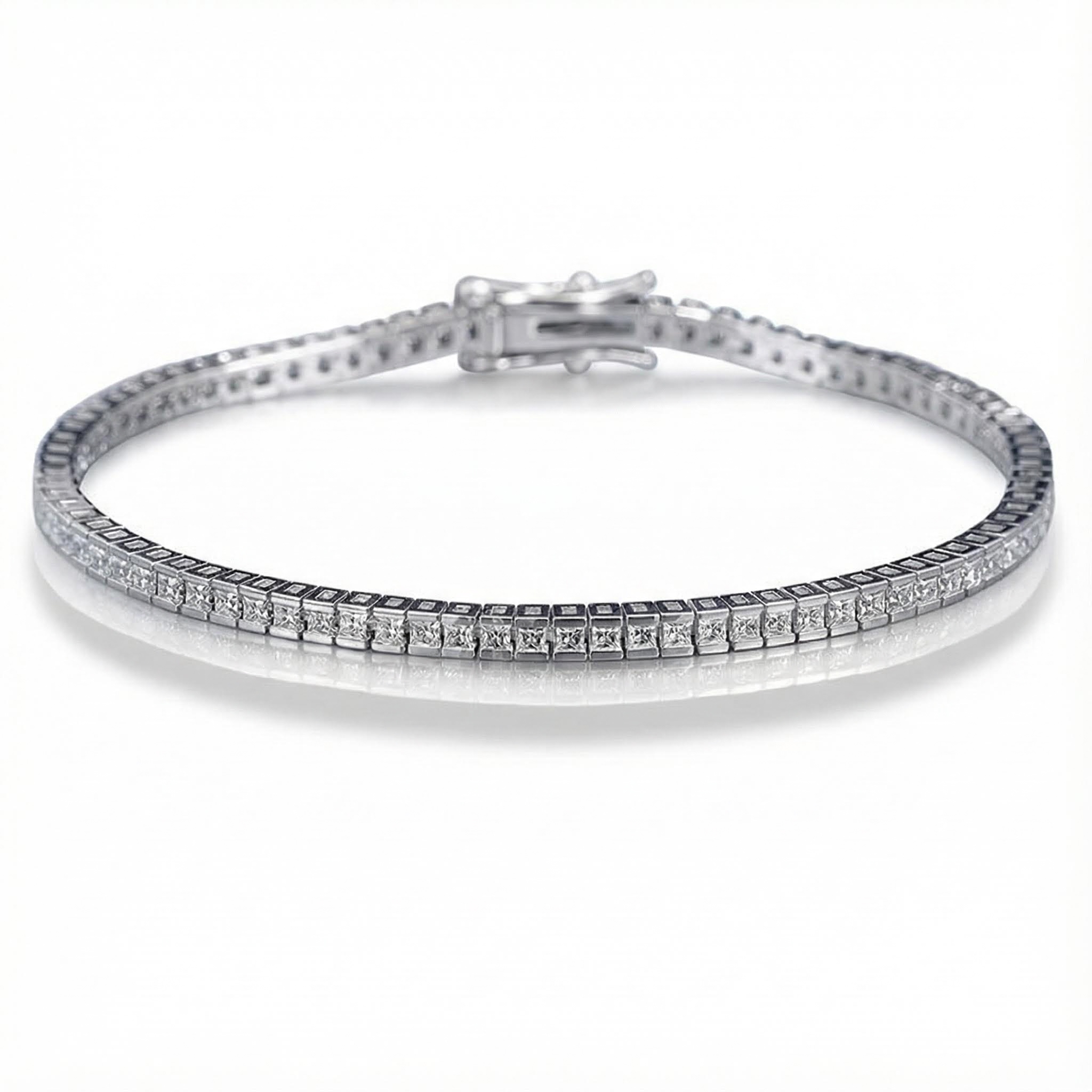 2.5mm Princess Cut Vvs Moissanite S925 Silver Tennis Bracelet Iced Out - Image 5
