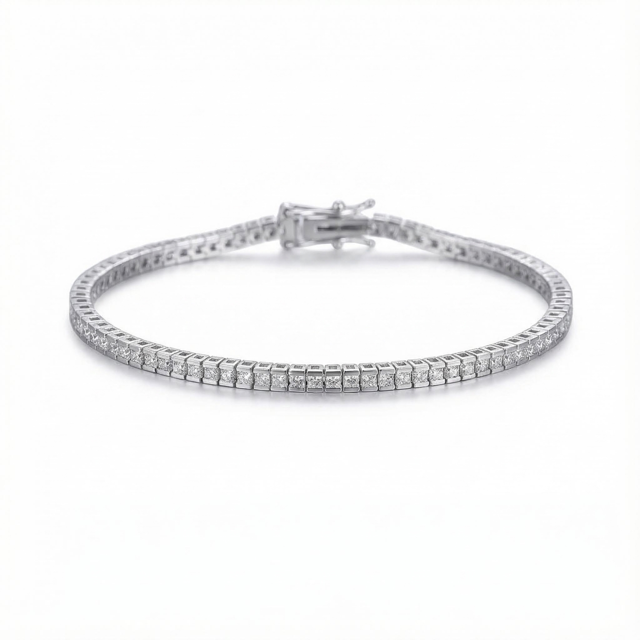 2.5mm Princess Cut Vvs Moissanite S925 Silver Tennis Bracelet Iced Out